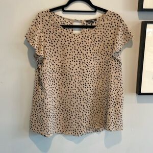 Stichfix Papermoon Tan & Black Polka Dot Keyhole Back Blouse Top, XL